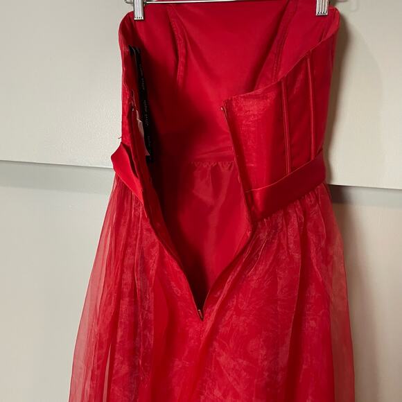 Alfred Angelo Cherry Red Tulle Layered Corset Dress SZ 10 Bow Detail A-Line - Picture 3 of 7